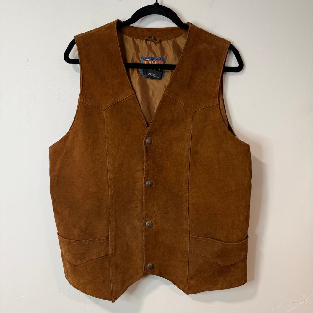 Cripple Creek Men's Suede Vest Leather Brown‎ Large Western Snap Front